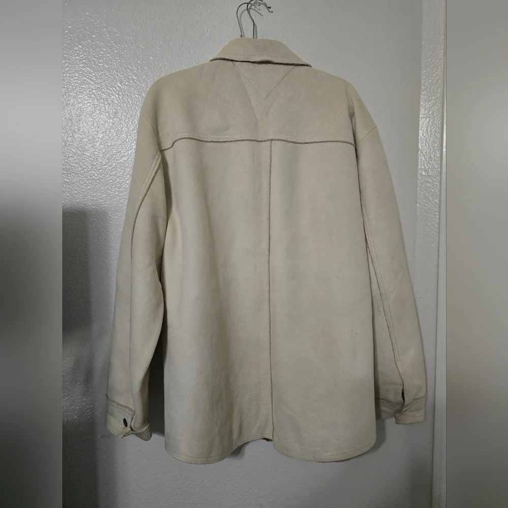 Tommy Hilfiger Jacket Mens XL Beige Faux Suede Sherpa Fleece Lined Snap Coat - Picture 3 of 4